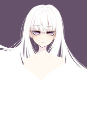 Rule 34 | 1girl, blush, closed mouth, cluseller, completely nude, cropped torso, crossed bangs, expressionless, female focus, half-closed eyes, light blush, long hair, nude, original, purple background, purple eyes, simple background, sketch, solo, two-tone background, upper body, white background, white hair