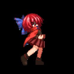 Rule 34 | animated, animated gif, ankle boots, attack, black footwear, boots, bow, cape, cloak, collar, commentary, hair bow, headbutt, headless, isu (is88), lowres, pixel art, pleated skirt, red cape, red cloak, red eyes, red hair, sekibanki, skirt, sprite, touhou, transparent background