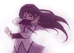 1girl akemi_homura akemi_homura_(magical_girl) black_hair female_focus hairband magical_girl mahou_shoujo_madoka_magica mahou_shoujo_madoka_magica_(anime) parody purple_eyes solo soul_gem steins;gate yuzuno_nana