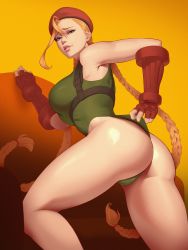 Rule 34 | 1girl, absurdres, adjusting clothes, adjusting leotard, ahoge, ass, beret, blonde hair, blue eyes, braid, breasts, cameltoe, cammy white, capcom, chair, chest harness, commentary, curvy, gauntlets, green leotard, half-closed eyes, harness, hat, heattech leotard, highleg, highleg leotard, highres, huge ahoge, huge ass, large breasts, leotard, lips, long hair, parted lips, seductive smile, shiny clothes, shiny skin, smile, street fighter, teeth, thong leotard, turtleneck, wedgie, wide hips, zesker