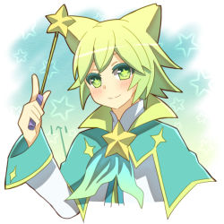 Rule 34 | animal ears, blush, capelet, green eyes, green hair, namco, short hair, smile, star (symbol), tales of (series), tales of the world reve unita, terun (tales), wand, weapon
