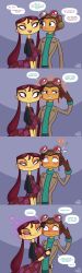 Rule 34 | 1boy, 1girl, absurdres, aged up, aviator cap, blush, breasts, brown eyes, cobat, colored skin, english text, fingerless gloves, gloves, goggles, goggles on head, green eyes, heart, highres, large breasts, lili zanotto, long hair, nail polish, orange skin, psychonauts, razputin aquato, speech bubble, sweat, sweater, they had lots of sex afterwards (meme), tongue, yellow skin