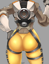 Rule 34 | 1girl, artist name, ass, bodysuit, butcha, from behind, highres, overwatch, overwatch 1, shiny clothes, skin tight, solo, tracer (overwatch)