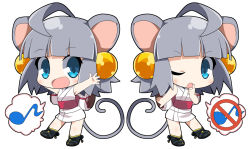 Rule 34 | 1girl, :d, ;o, ahoge, animal ears, arms up, black footwear, blue eyes, blush, commentary request, eighth note, grey hair, hand up, japanese clothes, kimono, long hair, mouse ears, mouse girl, mouse tail, multiple views, musical note, obi, one eye closed, open mouth, osaragi mitama, oshiro project:re, outstretched arms, sash, short kimono, simple background, sleeveless, sleeveless kimono, smile, spoken musical note, standing, standing on one leg, tail, white background, white kimono