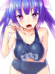 Rule 34 | 10s, 1girl, ayagi daifuku, bare shoulders, blurry, cum, cum on body, cum on upper body, depth of field, facial, fang, i-19 (kancolle), kantai collection, long hair, looking at viewer, one-piece swimsuit, open mouth, purple eyes, purple hair, school swimsuit, sketch, solo, star-shaped pupils, star (symbol), swimsuit, symbol-shaped pupils, twintails