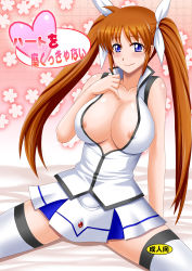 Rule 34 | 00s, 1girl, aged up, blue eyes, breasts, hair ribbon, large breasts, long hair, lyrical nanoha, mahou shoujo lyrical nanoha, mahou shoujo lyrical nanoha strikers, nipples, orange hair, ribbon, smile, solo, takamachi nanoha, takamachi nanoha (aggressor mode), thighhighs, twintails, zerosu (take out)
