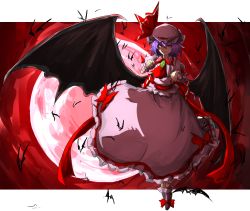 Rule 34 | 1girl, ascot, bad id, bad pixiv id, bat (animal), bat wings, bobby socks, bow, brooch, evil smile, fingernails, footwear bow, frilled skirt, frills, full body, full moon, hair between eyes, hands up, hat, hat bow, highres, jewelry, kankan33333, long fingernails, mob cap, moon, pink footwear, pink skirt, pink socks, purple hair, red eyes, red moon, red sky, remilia scarlet, sharp fingernails, sharp teeth, shoes, short hair, short sleeves, skirt, sky, slit pupils, smile, socks, solo, teeth, touhou, wings, wrist cuffs