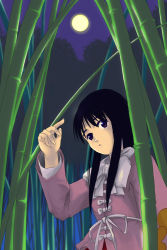 Rule 34 | 1girl, bamboo, bamboo forest, black hair, female focus, forest, full moon, houraisan kaguya, moon, nature, night, phi lin, solo, touhou