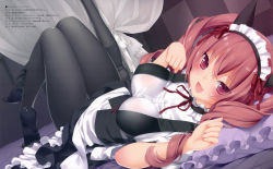 Rule 34 | 1girl, 5pb., :3, :d, absurdres, akiha rumiho, animal ears, black pantyhose, breasts, cat ears, dutch angle, fang, faris nyannyan, fingernails, high heels, highres, kani biimu, long hair, looking at viewer, lying, maid headdress, nitroplus, on back, open mouth, pantyhose, paw pose, red eyes, red hair, scan, science adventure, shoes, smile, solo, steins;gate, thigh gap, translation request, twintails
