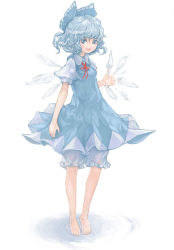 Rule 34 | 1girl, barefoot, bloomers, blue eyes, blue hair, bow, cirno, hair bow, ice, ice wings, ma nyan (nyao mao nyao), open mouth, puffy sleeves, touhou, underwear, wings