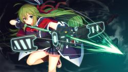 Rule 34 | 1girl, aristear remain, astronauts, astronauts comet, bow (weapon), breasts, cape, eyebrows, fighting stance, floating hair, game cg, gloves, green eyes, green hair, hat, highres, ichinose anzu, kokusan moyashi, large breasts, legs, long hair, looking at viewer, magic, matching hair/eyes, rozea, serious, shoes, simple background, skirt, sneakers, socks, solo, thighs, weapon