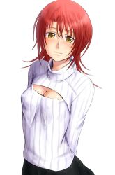 Rule 34 | 1girl, blush, bonnie (rsg), cleavage cutout, clothing cutout, hino kahoko, la corda d&#039;oro, looking at viewer, meme attire, open-chest sweater, red hair, ribbed sweater, short hair, solo, sweater, turtleneck, yellow eyes