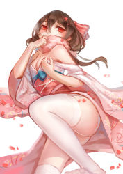 Rule 34 | 10s, 1girl, ass, black hair, bow, breasts, cleavage, confetti, feng dai hr, furisode, hair bow, japanese clothes, kimono, love live!, love live! school idol project, no shoes, obi, off shoulder, red eyes, sash, scarf, simple background, small breasts, solo, thighhighs, white thighhighs, yazawa nico, yukata