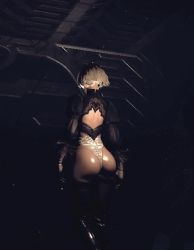 Rule 34 | 1girl, 3d, animated, animated gif, ass, back, black dress, black thighhighs, boots, bottomless, dark, dress, from behind, huge ass, legs, leotard, nier (series), nier:automata, ribbed dress, solo, thigh boots, thighhighs, thighs, thong leotard, walking, 2b (nier:automata)