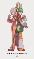 Rule 34 | 10s, 2girls, ass, blonde hair, chinese clothes, detached sleeves, dragon kid, dual persona, green eyes, green hair, hair ornament, huang baoling, jumpsuit, jutu, md5 mismatch, multiple girls, orange jumpsuit, resolution mismatch, shorts, source larger, thighhighs, tiger &amp; bunny