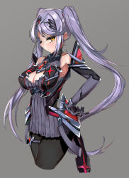 Rule 34 | 1girl, alternate color, alternate hairstyle, bare shoulders, breasts, chest jewel, cleavage, cleavage cutout, clothing cutout, dress, gloves, highres, jewelry, large breasts, long hair, mythra (xenoblade), nakazou2000, purple hair, thighhighs, xenoblade chronicles (series), xenoblade chronicles 2