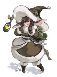 Rule 34 | 1girl, absurdres, animal ear fluff, animal ears, backpack, bag, belt, boots, brown dress, brown footwear, brown gloves, brown hair, brown hat, commission, dress, fantasy, fluffy, fur-trimmed boots, fur-trimmed dress, fur-trimmed sleeves, fur hat, fur trim, gloves, green bag, hair between eyes, hat, highres, holding, kkaebing, lantern, large hat, long hair, lying, on back, open mouth, original, paper, pixiv commission, rabbit ears, simple background, smile, solo, staff, tongue, white background, winter clothes, winter gloves