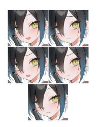 Rule 34 | 1girl, aged down, annoyed, azur lane, black hair, blush, child, commentary request, confused, embarrassed, expression chart, hair over one eye, happy, highres, multiple views, ohisashiburi, open mouth, portrait, slit pupils, solo, tearing up, ulrich von hutten (azur lane), yellow eyes