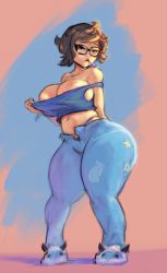 Rule 34 | 1girl, breasts, glasses, large breasts, mei (overwatch), overwatch, overwatch 1, solo, tagme, tank top, thick thighs, thighs, wide hips