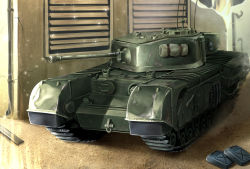 Rule 34 | churchill (tank), gas can, getsuyou yasumi, highres, house, jerry can, military, military vehicle, motor vehicle, no humans, original, tank, vehicle focus
