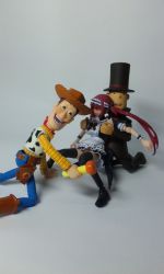 Rule 34 | 1girl, 2boys, airi (queen&#039;s blade), airi (queen's blade), airi (the infernal temptress), cowboy, cowboy western, crossover, disney, figma, figure, hat, hershel layton, level-5, maid, meme, multiple boys, photo (medium), professor layton, queen&#039;s blade, revoltech, sheriff woody, top hat, toy, toy story, western, you gonna get raped