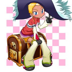 Rule 34 | 00s, 1girl, blonde hair, blue eyes, blush, boots, chat (tales), dark skin, earrings, gloves, hat, jewelry, open mouth, short hair, shorts, tales of (series), tales of eternia, thigh boots, thighhighs