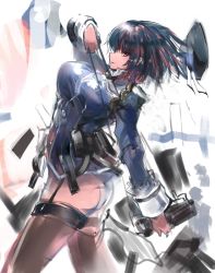 Rule 34 | 10s, 1girl, black hair, black thighhighs, breasts, garter straps, gond, kantai collection, large breasts, personification, short hair, sketch, solo, takao (kancolle), thighhighs, uniform