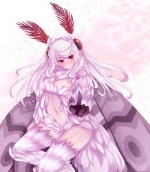 Rule 34 | 1girl, alinafoxglove, animal hands, arthropod girl, blush, breasts, female focus, fur, gradient background, highres, index finger raised, insect girl, insect wings, long hair, looking at viewer, medium breasts, monster girl, monster girl encyclopedia, monster girl encyclopedia ii, moth girl, mothman (monster girl encyclopedia), navel, red eyes, smile, solo, white background, white hair, wings
