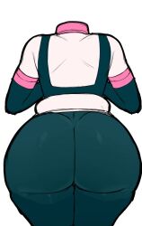 Rule 34 | 1girl, ass, blackwhiplash, bodysuit, boku no hero academia, curvy, from behind, highres, huge ass, simple background, solo, thick thighs, thighs, third-party edit, uraraka ochako, white background, wide hips