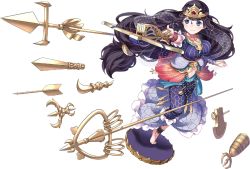 Rule 34 | 1girl, black hair, blue eyes, bowgun, breasts, crown, full body, holding, holding weapon, jewelry, kannonji (oshiro project), large breasts, long hair, midriff, navel, necklace, official art, oshiro project:re, oshiro project:re, sheep sleep, short sleeves, smile, solo, transparent background, very long hair, weapon