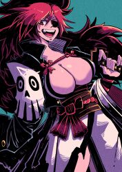 Rule 34 | 1girl, absurdres, baiken, eyepatch, facial mark, fang, guilty gear, guilty gear strive, highres, holding, holding weapon, japanese clothes, katana, pink hair, red eyes, simple background, sword, vakodraws, weapon