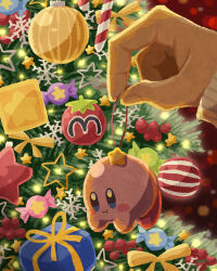 Rule 34 | 1other, ambiguous gender, candy, candy cane, christmas, christmas lights, christmas ornaments, christmas tree, food, highres, holding, kirby, kirby (series), miclot, nintendo, out of frame, pine tree, ribbon, solo focus, star (symbol), sweater, tree