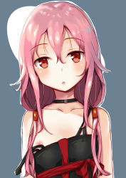 Rule 34 | 1girl, absurdres, bare shoulders, blush, breasts, guilty crown, hair ornament, highres, long hair, looking at viewer, nipple slip, nipples, no bra, open mouth, pear sauce, pink hair, red eyes, solo, twintails, upper body, yuzuriha inori