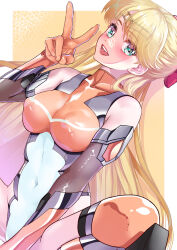 Rule 34 | 1girl, absurdres, aino minako, alternate costume, aqua eyes, arion canvas, bare shoulders, bishoujo senshi sailor moon, blonde hair, circlet, covered navel, elbow gloves, gloves, highres, impossible clothes, jewelry, leotard, lips, long hair, open mouth, orange gloves, orange leotard, orange thighhighs, parted bangs, revision, sailor venus, skin tight, smile, solo, spread legs, squatting, taimanin (series), taimanin suit, thighhighs, twintails, two-tone leotard, very long hair, white leotard