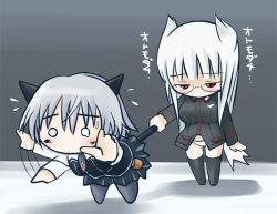 Rule 34 | 00s, 2girls, black pantyhose, chibi, heidimarie w. schnaufer, holding another&#039;s tail, multiple girls, o o, panties, pantyhose, sanya v. litvyak, strike witches, tail, tail grab, translated, underwear, world witches series