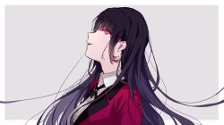 Rule 34 | 1girl, black hair, grey background, jabami yumeko, kakegurui, long hair, looking at viewer, looking to the side, schally+, solo, two-tone background, upper body, white background