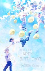 4boys 4girls absurdres aida_kensuke ayanami_rei balloon belt birthday black_hair blue_eyes blue_hair blush box brown_hair cake character_doll cloud cloudy_sky collared_shirt day eyepatch floating food gift gift_box glasses grey_hair hair_ornament highres horaki_hikari ikari_shinji jia_(kwr_0913) long_hair makinami_mari_illustrious multiple_boys multiple_girls nagisa_kaworu necktie neon_genesis_evangelion orange_hair pants red_eyes school_uniform shirt shirt_tucked_in shoes short_hair skirt sky souryuu_asuka_langley standing suzuhara_touji track_suit twintails