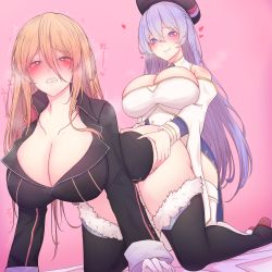 Rule 34 | 2girls, absurdres, all fours, azur lane, bismarck (azur lane), blonde hair, blue eyes, blush, breasts, censored, clothed sex, clothes, cum, cum in pussy, doggystyle, futa with female, futanari, grabbing, grabbing from behind, heart, heart-shaped pupils, highres, huge penis, imminent penetration, large breasts, long hair, mosaic censoring, multiple girls, penis, purple hair, rikuguma, rodney (azur lane), sex, sex from behind, smile, symbol-shaped pupils, trembling, vaginal