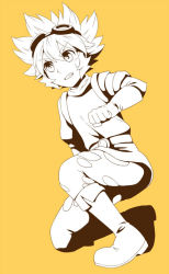 Rule 34 | 1boy, bad id, bad pixiv id, boots, cr72, full body, inazuma eleven (series), inazuma eleven go, inazuma eleven go chrono stone, male focus, monochrome, saryuu evan, simple background, solo