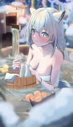 Rule 34 | 1girl, animal ears, bare shoulders, blue archive, breasts, cafenami, cleavage, grey hair, highres, looking at viewer, medium breasts, shigure (blue archive), short hair, smile, solo