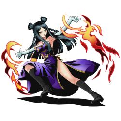 Rule 34 | 10s, 1girl, armpits, black footwear, black hair, boots, breasts, brown eyes, divine gate, dress, elbow gloves, fairy tail, full body, gloves, knee boots, lipstick, long hair, makeup, medium breasts, minerva orlando, official art, purple dress, red lips, shadow, sleeveless, sleeveless dress, solo, strapless, strapless dress, transparent background, ucmm, white gloves