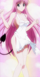 Rule 34 | 00s, 1girl, apron, breasts, highres, lala satalin deviluke, large breasts, long hair, naked apron, no bra, pink hair, screencap, sideboob, solo, stitched, tail, third-party edit, to love-ru