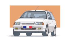 asai_takashi car citroen citroen_ax french_flag motor_vehicle no_humans orange_background original vehicle_focus white_car