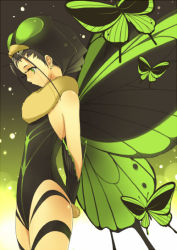 Rule 34 | bug, butterfly, butterfly wings, earrings, elbow gloves, fairy, flat chest, gloves, green eyes, grey hair, hat, insect, insect wings, jewelry, profile, ryou (kimagure), wings