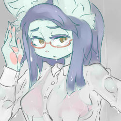 Rule 34 | 1girl, cat, female focus, furry, furry female, glasses, long hair, looking at viewer, purple hair, solo, the amboina