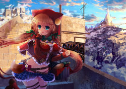 Rule 34 | 1girl, alcohol, aqua eyes, baguette, bottle, bow, bowtie, bread, breasts, brown hair, carrying, cleavage, commentary request, food, goggles, goggles around neck, hair bow, hair ornament, hair ribbon, hairpin, ichi rin, large breasts, little red riding hood, little red riding hood (grimm), long hair, navel, original, panties, pantyshot, picnic basket, plaid, plaid skirt, pleated skirt, red hood, ribbon, skirt, solo, stairs, standing, steampunk, twintails, underwear, wine, wine bottle