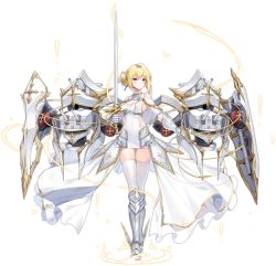 Rule 34 | 1girl, armor, armored boots, azur lane, bare shoulders, blonde hair, blue eyes, boots, breasts, cannon, dress, faulds, full body, gauntlets, gold trim, highres, holding, holding sword, holding weapon, jeanne d&#039;arc (azur lane), knee boots, large breasts, long hair, long skirt, looking at viewer, machinery, maya g, official art, rapier, shield, showgirl skirt, skindentation, skirt, solo, standing, sword, thighhighs, torpedo tubes, transparent background, turret, weapon, white dress, white thighhighs, zettai ryouiki