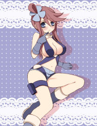 Rule 34 | blue eyes, blush, boots, breasts, cleavage, creatures (company), game freak, gloves, gym leader, hair ornament, nintendo, pokemon, red hair, shorts, shy, skyla (pokemon), smile, suspenders