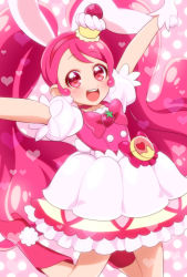 Rule 34 | 10s, 1girl, blush, cure whip, dress, happy, kirakira precure a la mode, long hair, looking at viewer, magical girl, open mouth, pink eyes, pink hair, precure, ribbon, solo, twintails, usami ichika
