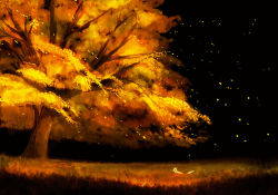 Rule 34 | aohato, autumn, field, fox, no humans, scenery, tree, wind, yellow theme